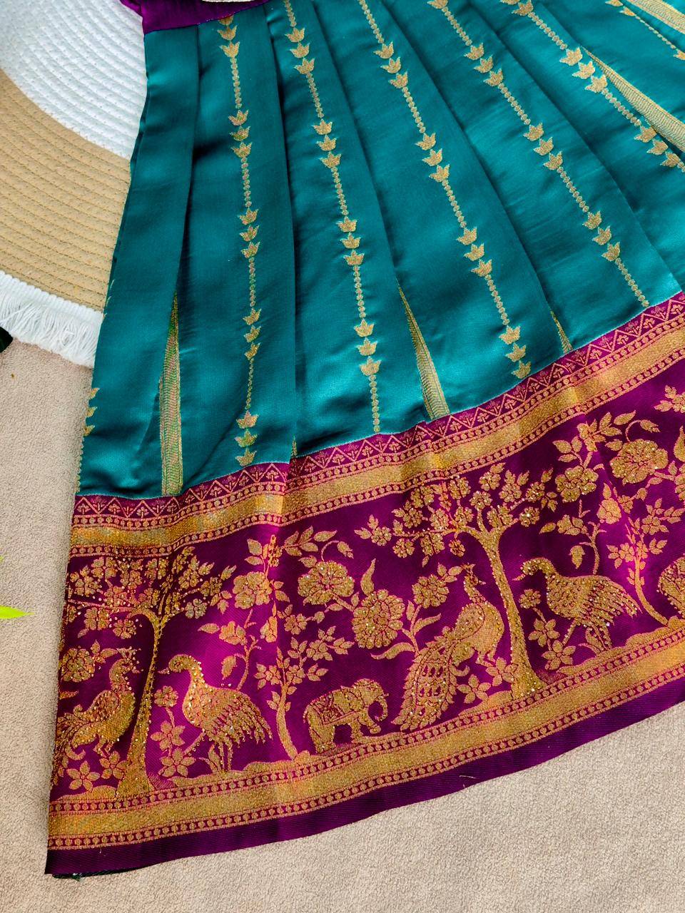 Lotus Frock Jaquard Silk Blue Children wear wholesale market